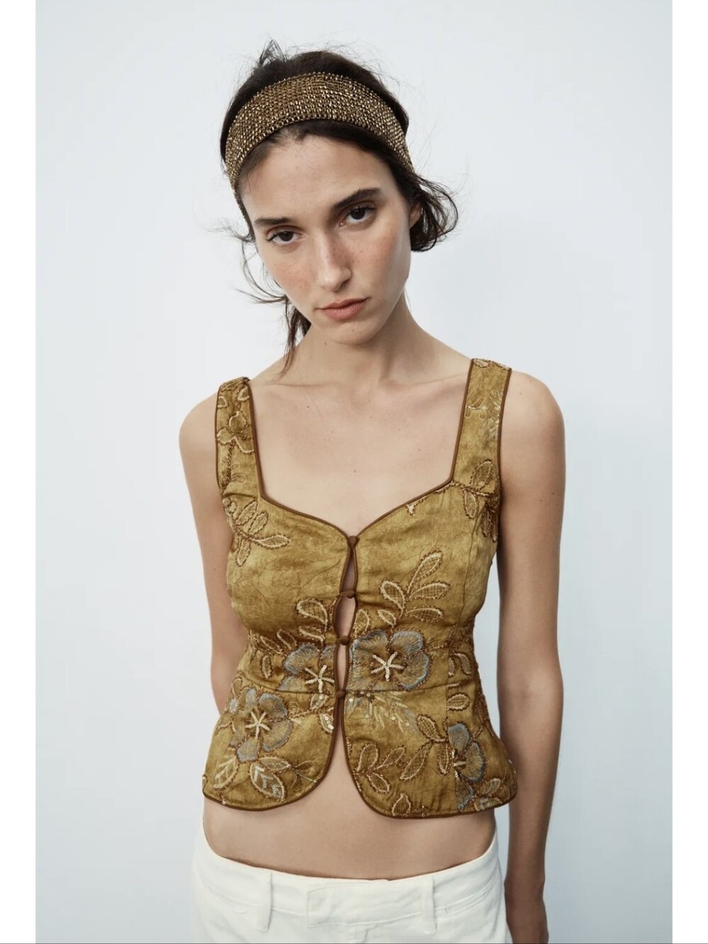 ZARA BEADED EMBROIDERED VEST TOP